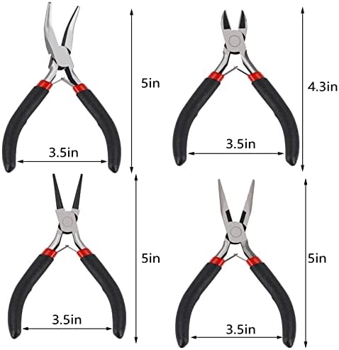 URSKYTOUS 4Pcs Jewelry Pliers Set Jewelry Making Pliers Tools Kit Include Jewelry Making Needle Nose Chain Nose Round Bent Pliers Wire Cutter for Bracelet Beading Craft Jewelry Making Supplies (Black)