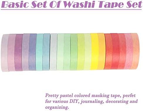 20 Rolls Washi Tape Set, Rainbow Washi Tape Colorful Masking Tape 7.5mm Wide, Thin Decorative Tape for Bullet Journal, Book, Planner, Scrapbooking, DIY Arts Crafts