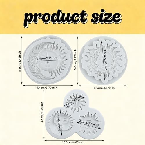 Sun Moon Face Polymer Clay Mold Sun Face Silicone Molds Set of 3