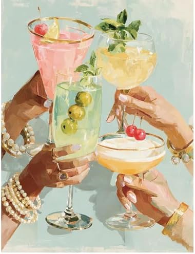 Cocktail Diamond Art Kits for Adults, Round Diamond Painting 12x16 Inch