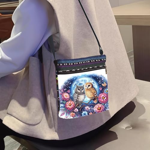 LSQFS 5D Diamond Art Crossbody Purse, DIY Diamond Art Kits for Adults Mosaic Handcraft Canvas Bag for Women, 8.5x8.7x0.39 Inch Lightweight Adjustable Shoulder Bag for Beach, Travel and Everyday