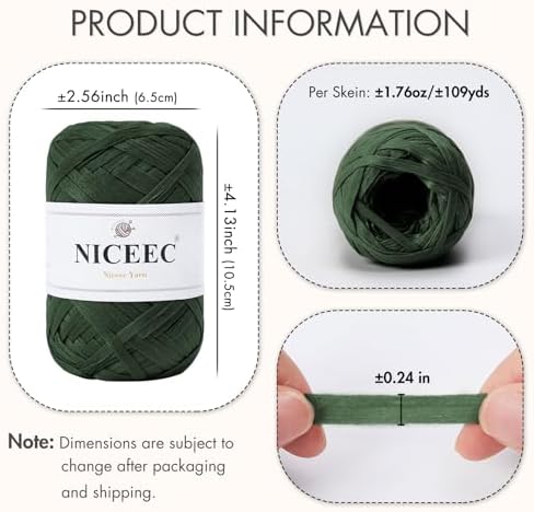 NICEEC 2 Skeins Soft Tape Yarn-Green