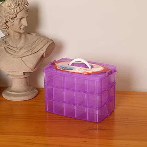 Sooyee 3-Tier Bead Organizer, Craft Storage Organizer Box,Purple