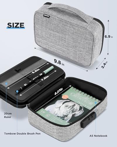 Zannaki Large Capacity Pencil Pouch Case with Lock, Pen Marker Stationery Bag Art Supply Storage Organizer Box for Bullet Journal Middle High School College Student Teen Girl Boy Women Adult, Grey