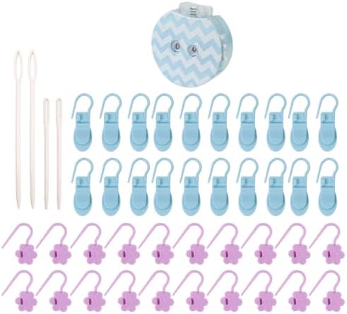 Knitting Loop Clip and Row Counter Set with Locking and Bulb Markers, Large-Eye Yarn Finishing Tools, Storage Case