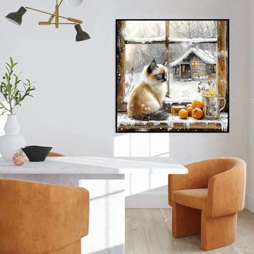 Christmas Diamond Art Kits for Adults, Winter Cat Diamond Painting Kits