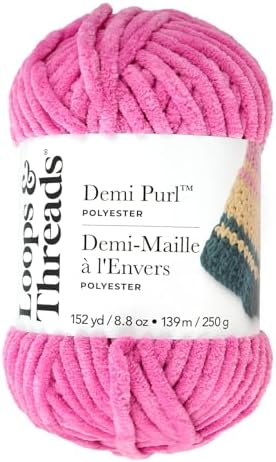 Loops & Threads Demi Purl Yarn – Super Bulky 100% Polyester, Soft Plush Chenille Yarn for Knitting & Crochet, Ideal for Blankets, Hats, Scarves & Crafts, Cashmere Rose