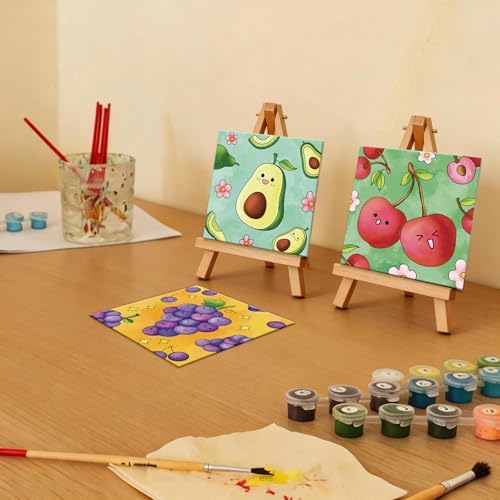 Anseal 12 Packs Pre Drawn Canvas to Paint, 4" X 4" Fruits Pre-Printed Paint Party, Pre Stretched Canvas Outline Painting Boards for Paint Lovers, Party Favor (Fruit)