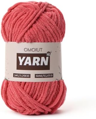 Plush Chenille Chunky Crochet Yarn - Baby Yarn for Crocheting Soft - Velvet Yarns Knitting for Blankets Crafts - Fluffy Amigurumi Yarns 50g / 65.6yd (Watermelon Red)