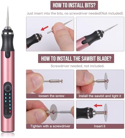 Electric Engraving Pen with 37 Bits, USB Rechargeable Cordless Engraving Machine, Portable DIY Rotary Engraver for Jewelry Wood Glass Stone Carving (Rose red)