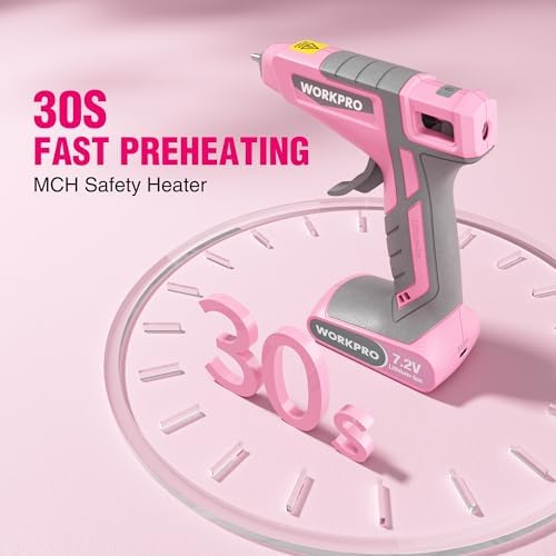WORKPRO Pink Cordless Hot Melt Glue Gun with 20 Pcs Mini Glue Sticks
