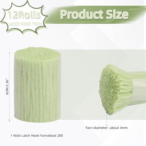 AKZYTUE 12 Rolls Latch Hook Yarn, Precut Rug Yarn for Latch Hook Kits, Crochet Yarn Bundles for Latch Hook Rug Making, DIY Tapestry Crafts for Adults & Beginners,Light Green