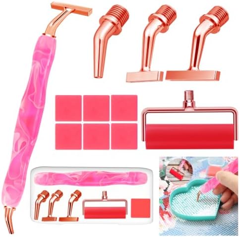 Huanlys 18PCS Diamond Art Pens Tools Diamond Painting Accessories Kits with Screw Steel Rose Gold Metal Tip Nibs Placers Roller Tool Accessories (Pink Gold 3)