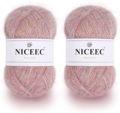 NICEEC 2 Skeins Long Pile Mohair Yarn 2.82oz/788yds - Rainbow