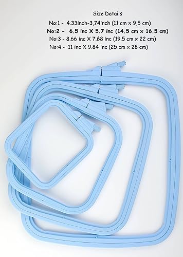 Nurge Square Embroidery Hoop - Plastic Cross Stitch Frame for Needlepoint & Embroidery - Adjustable Craft Hoop - Blue - No:2 (Small)