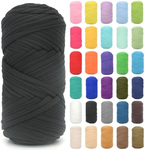 Tshirt Yarn for Crocheting,Black T Shirt Chunky Elastic Fabric Thick T-Shirt Crochet Yarn for Beginners Crocheting Hand Knitting Bag/Basket/Coasters/DIY Crafts/Home Decor 200G(Black