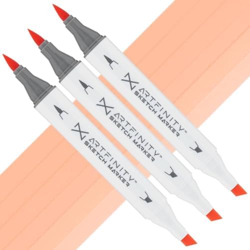 Artfinity Sketch Markers - Set of 3 - Salmon Pink R8-3, Vibrant, Professional, Dye-Based Alcohol Markers for Artists, Drawing, Travel, & More