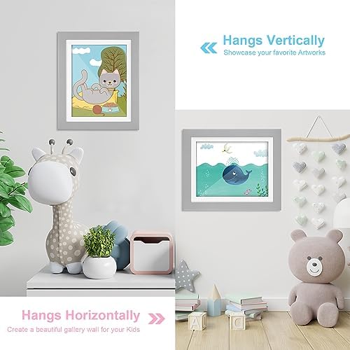 [2-Pack] Kids Art Frames, 10x12.5 Front Opening Kids Artwork Frames Changeable, Gray Artwork Display Storage Frame for Wall, Holds 50 Pcs, for 3D Picture, Crafts, Children Drawing, Hanging Art,