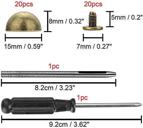 YORANYO 20 Sets 15X8MM Dome Spikes and Studs 19/32" Handbag Feet Bronze Color Round Spikes Screw Back Studs and Spikes for Clothing Shoes Leather Craft Belts Bags Accessories with Installation Tool