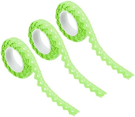 PATIKIL 0.6" Wide 2 Yards Self-Adhesive Lace Tape Lace Ribbon, 3 Pack Cotton Washi Trim Stickers Masking Decorative for Craft Scrapbook DIY Card Making, Green