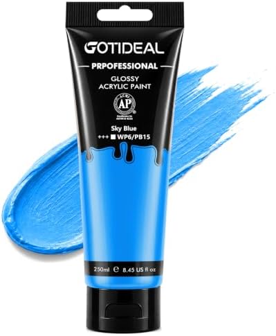 GOTIDEAL Blue Acrylic Paint, Sky Blue Paint (250ml / 8.45oz) Tubes
