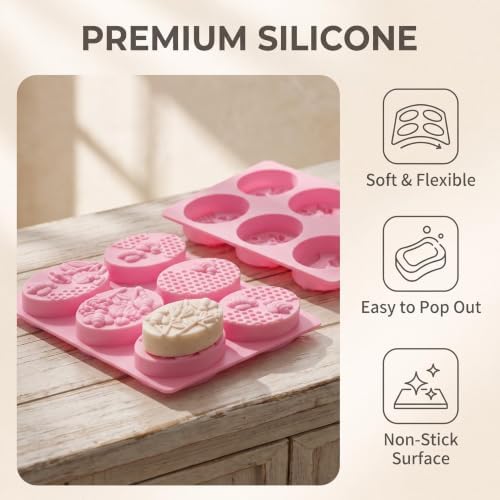 2 Packs 6-Cavity Honeybee Silicone Soap Mold for DIY Crafts | Oval Bee and Hive Queen Bumblebee Molds, For Homemade Craft Soaps, Lotion Bar, Bath Bomb, Beeswax, Chocolate and Dessert