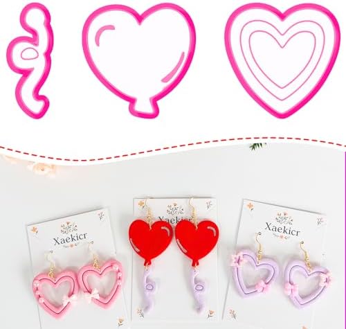 Xaekicr Heart Balloon Polymer Clay Cutters Set – 3Pcs Clay Earring Cutters for DIY Jewelry, Love Shape Clay Tools and Polymer Clay Molds