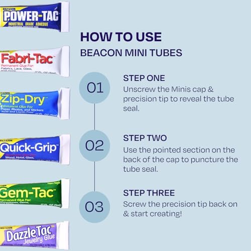 Beacon Gem-Tac Permanent Glue for Embellishing, MINI 3 Pack, 0.51 FL OZ Total, Clear