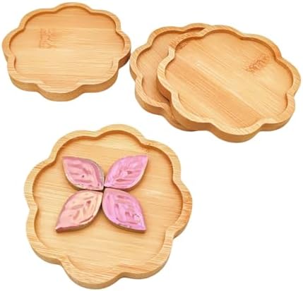 4PCS Mosaic Bamboo Coasters for Crafts, Blank Base Trays, Drinking Cup Coaster, Plant Coaster, Art Plate,DIY Mosaic Supplies (Eight-Petal)