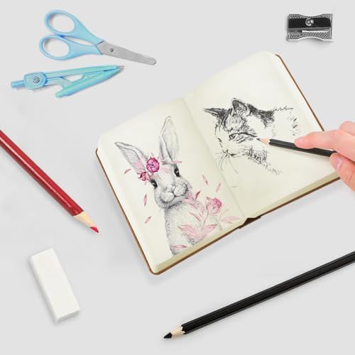 Mifuner Small Rectangle 3.5x5.5 200 Sheets 105gsm Mini Notebooks Blank Pages Sketchbooks Pocket Paint Writing Diary Memo PU Leather Cover Brown