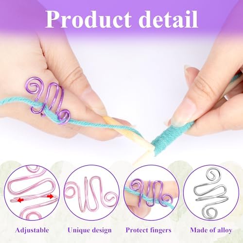 HUISUYTON 4Pcs Handmade Crochet Ring with 10 Pcs Butterfly Stitch Marker