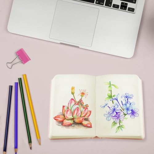 Mifuner Small Rectangle 3.5x5.5 200 Sheets 105gsm Mini Notebooks Blank Pages Sketchbooks Pocket Paint Writing Diary Memo PU Leather Cover Pink