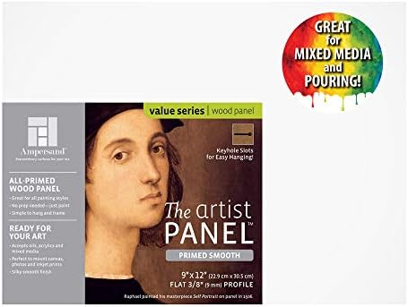 Ampersand Artist Panel Primed Smooth Surface for Painting, Pouring and Mixed-Media, 3/8 Inch Depth, 9x12 Inch (PWP9M0912)