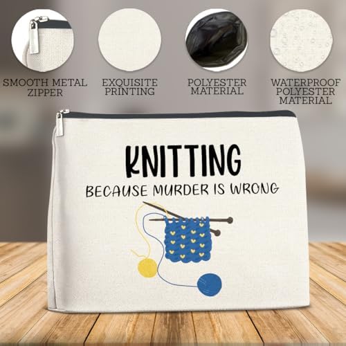 Knitting Makeup Bag Funny Crochet Gifts, Crocheting Gifts for Crochet Lovers Knitters Women, Knitting Supplies Cosmetic Pouch