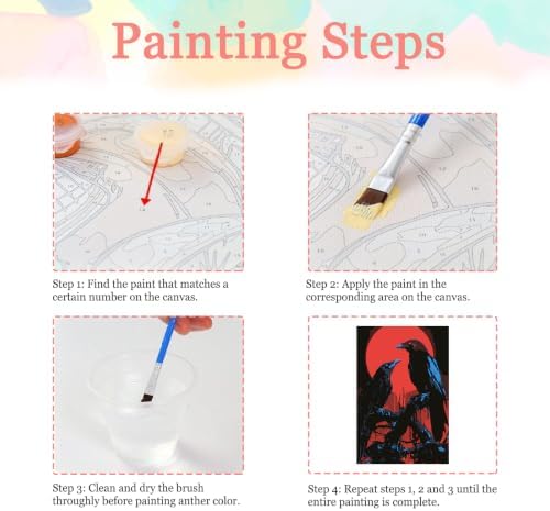 Auremi Ravens Paint by Number Kits for Adults,Gothic Paint by Number on Canvas with Frame DIY Painting with Number Acrylic Oil Paint Kits for Home Decor 8x12 Inch
