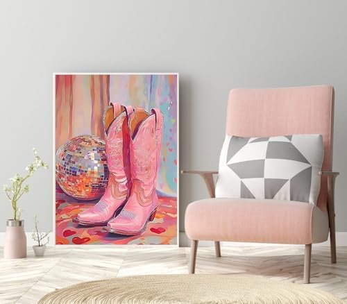 GUMITOON Pink Boots Diamond Painting Kits for Adults, 5D Diamond Art Painting by Numbers Kits, DIY Diamond Dots Art Kits, Full Round Drill Diamond Art Kits for Adults for Home Wall Decor [12x16 inch]
