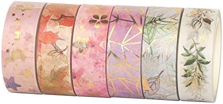YUBBAEX Floral Gold Washi Tape Set 6 Rolls VSCO Foil Masking Tape Decorative for Arts, DIY Crafts, Journal Supplies, Planners, Scrapbook, Card/Gift Wrapping -15mm- (Romantic Flowers)