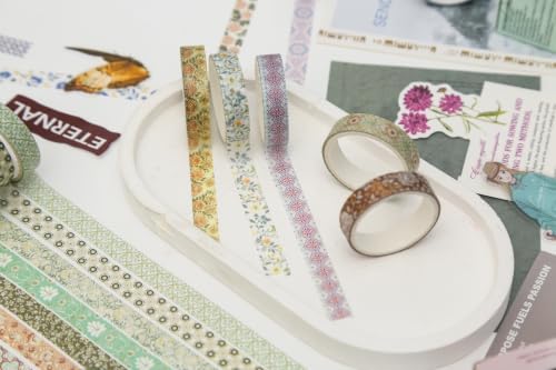 Autumn Botanical Washi Tape Set - 20 Rolls Fall Leaves Adhesive Tapes Arabesques Arts Decorative Masking Tape Sets for Craft, Kids, Scrapbook, DIY, Gift Wrapping (Cottage Mix)