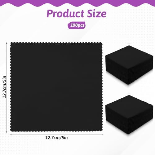 100 Pack 5-inch Cotton Fabric Squares, 5″ Precut Cotton Fabric Squares, Solids Black Charm Pack, Black