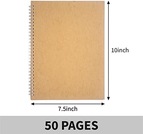 DSTELIN 10 inch x 7.5 inch, 100GSM, Blank Spiral Notebook, 1-Pack, Soft Cover, Sketch book, 100 Pages / 50 Sheets, with writing backboard, (Brown)