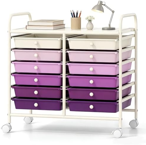 COSTWAY 12-Drawer Rolling Storage Cart, Utility Storage Organizer Cart