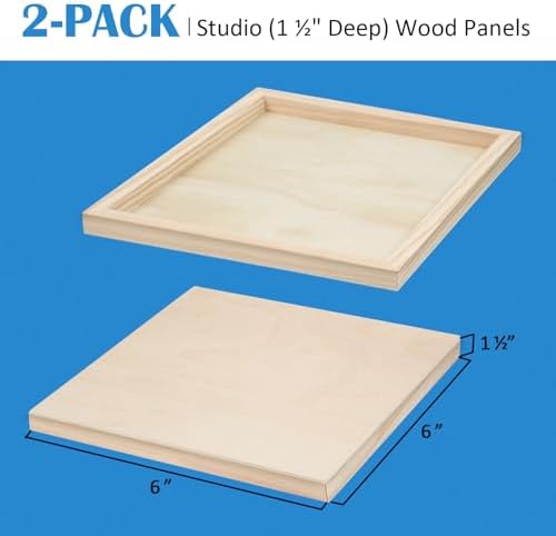 Falling in Art 2 Pack 6x6 Gallery Unfinished Wooden Canvas Panels | Birch Wood Panels Kit, 1 1/2" Deep Art Cradle Boards for Painting, Pouring, Burning,Epoxy Resin, Laser Engraving Cutting
