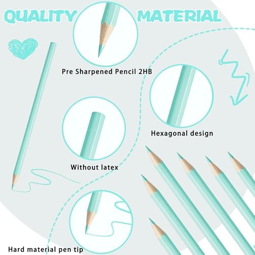 24 PCS Macaron Blue Colored Pencils Pre Sharpened Pencil 2 HB - Ideal for Checking, Grading, Tests & Office/School Supplies