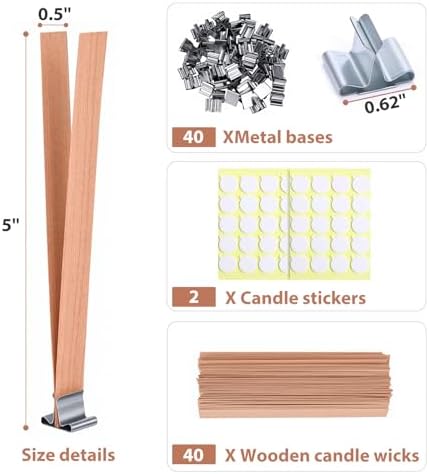 40Pcs Wood Candle Wick Kits for Candle Making, 5.0x0.5 Inch