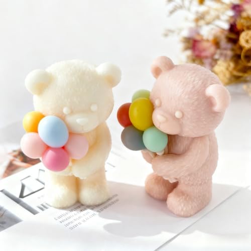 Konrisa Balloon Bear Candle Molds, Silicone Resin Casting Mold for Candles Making Aromatherapy Candles Handmade Wax Home Decoration