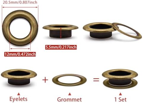 SEMINI 100 Sets 12mm Bronze Grommet Eyelet Kit for Fabric Leather Crafts