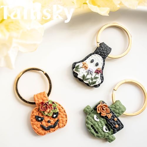 Tainsky Halloween Shapes Keychain Polymer Clay Cutter, 10 Shapes Fall Polymer Clay Keychain Cutters (A)