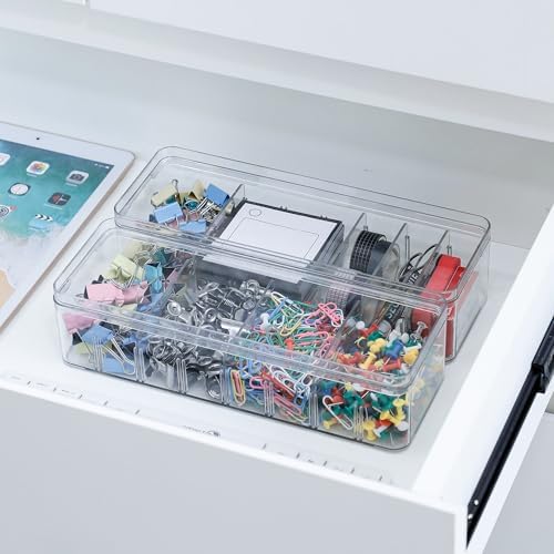 2 Pack Cable Organizer Box with Lid, Clear, Plastic