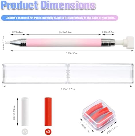 ZYNERY Diamond Art Pen, Diamond Painting Pens Refillable, Glue Clay Pens for Rhinestones, Gem Art Rhinestone Picker Tool for 5D Gem Painting Includes 6 Glue Clay Refills (Pink-White)