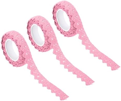 PATIKIL 0.6" Wide 2 Yards Self-Adhesive Lace Tape Lace Ribbon, 3 Pack Cotton Washi Trim Stickers Masking for Craft Scrapbooking DIY Card Making, Dark Pink